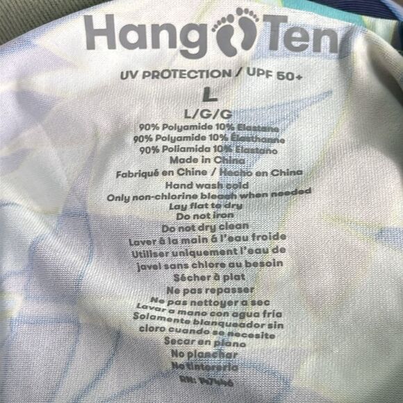Hang Ten UPF 50+ Tropical Leaf Print Long Sleeve Athletic Top Blue Green White - Picture 6 of 6